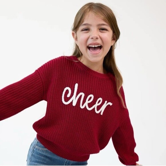 Little Sleepies Other - Little Sleepies Deep Crimson “Cheer” Drop Shoulder Sweater